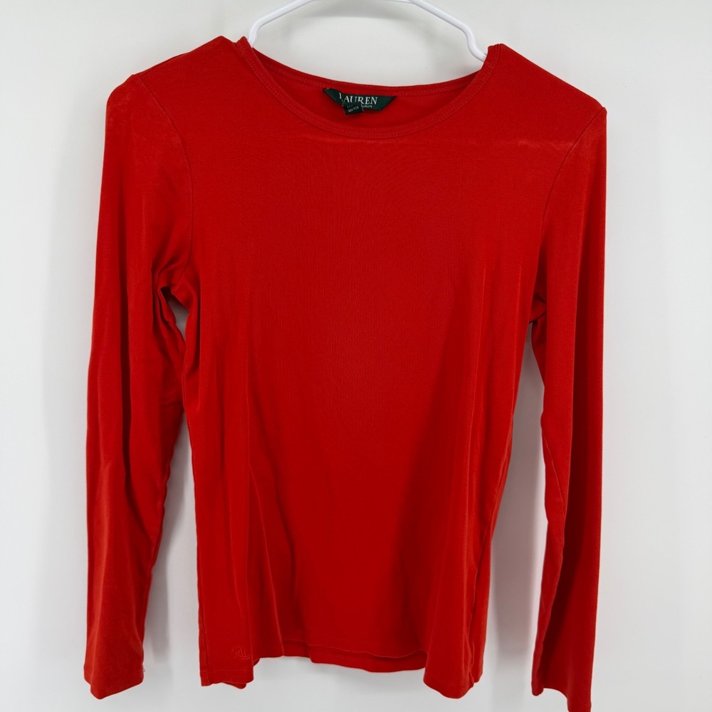 Lauren Ralph Lauren Womens Red Long Sleeve Crew Neck Knit Top Size M RN41381